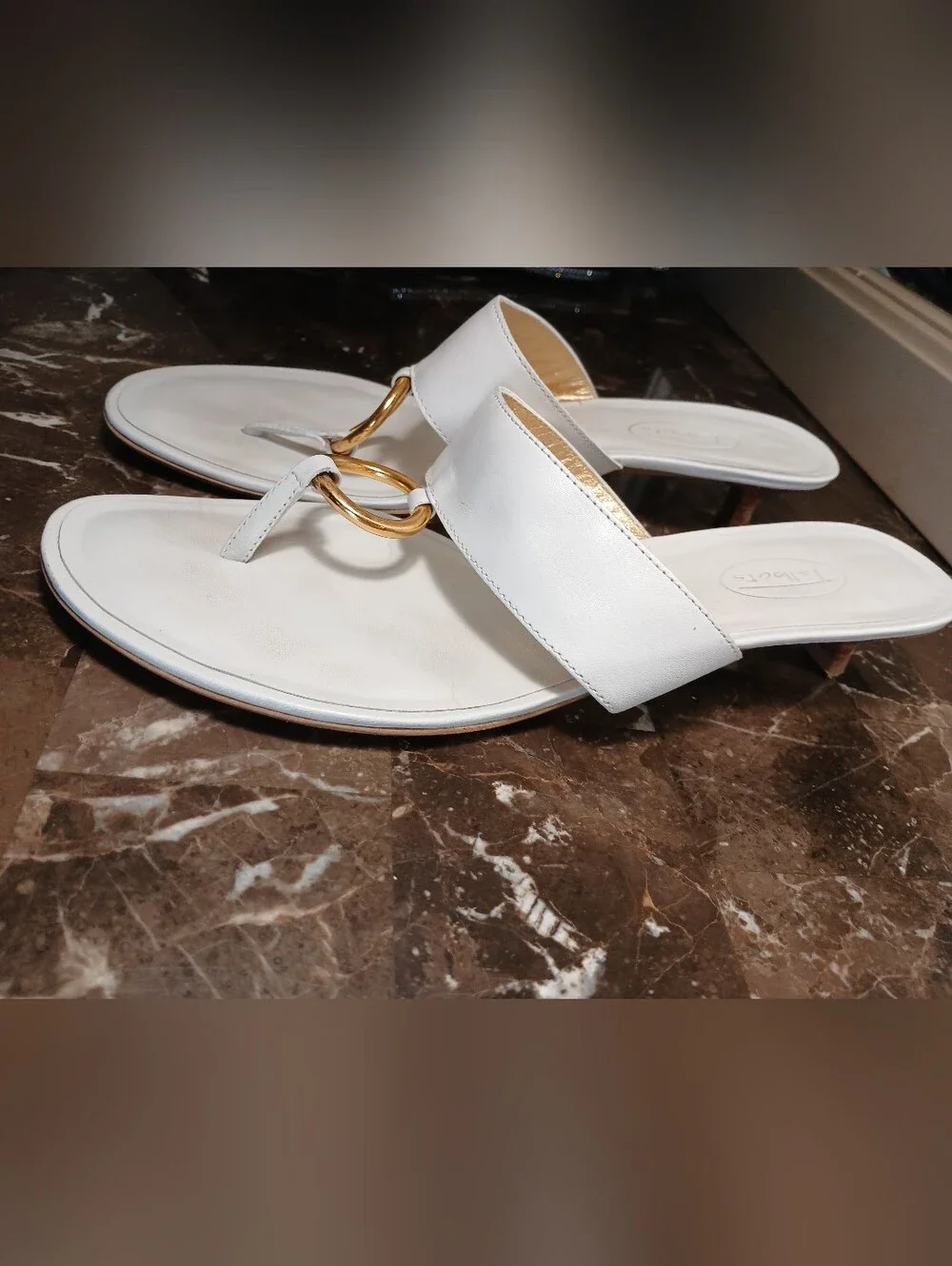 White Slide Sandals with Gold Ring Accent by Talbots